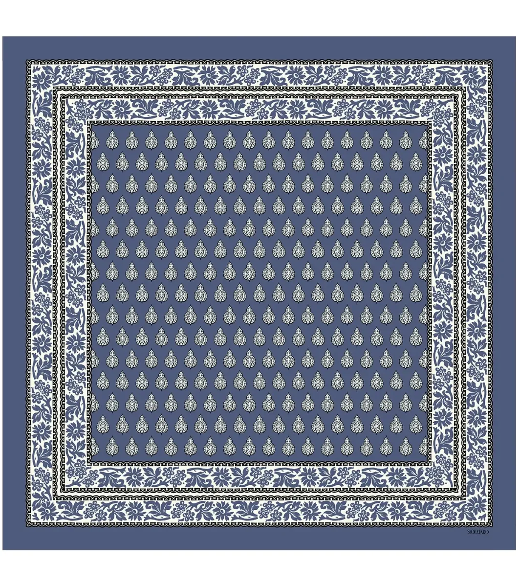Femme Souleiado Carré Coton | Toute La Collection | Bandana coton SCARABEE bleu denim 60 x 60 cm