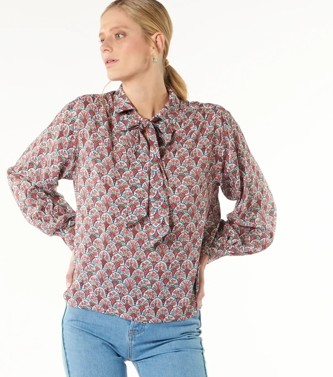 Femme Souleiado Chemises & Blouses | Blouse AIDA Bouquet Bucolique écru framboise