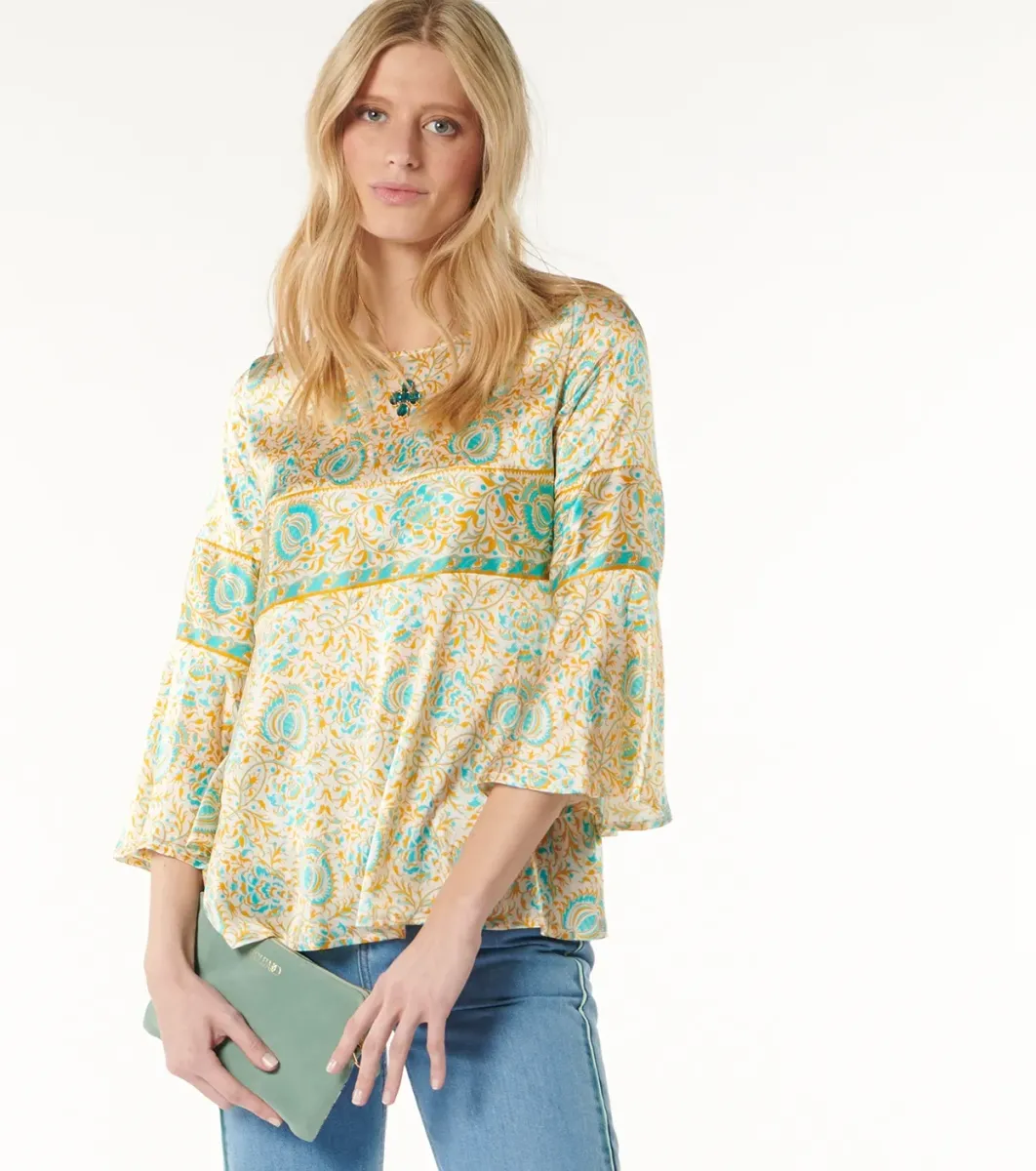 Femme Souleiado Chemises & Blouses | Blouse GINETTA Sault ocre turquoise