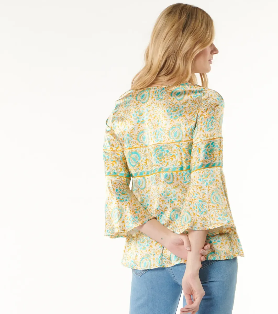 Femme Souleiado Chemises & Blouses | Blouse GINETTA Sault ocre turquoise