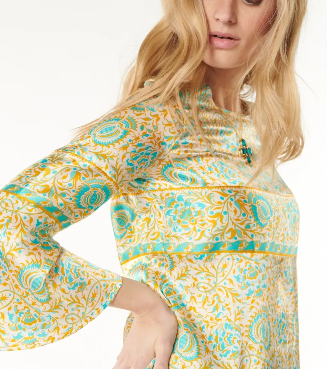 Femme Souleiado Chemises & Blouses | Blouse GINETTA Sault ocre turquoise