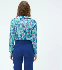 Femme Souleiado Chemises & Blouses | Blouse LINETTE Plume aqua fuchsia