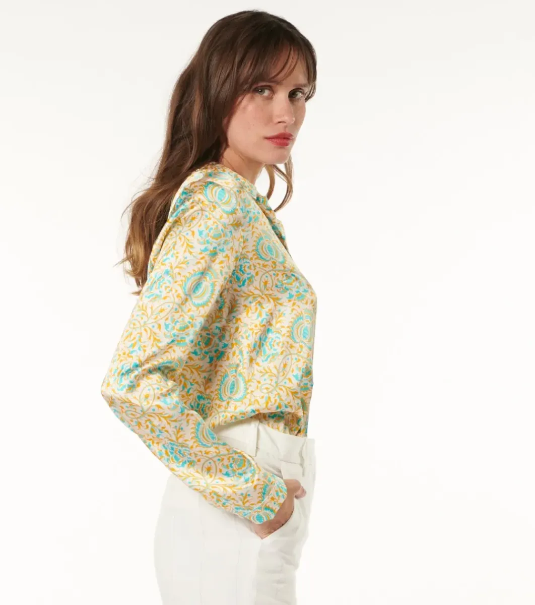 Femme Souleiado Chemises & Blouses | Blouse LINETTE Sault ocre turquoise
