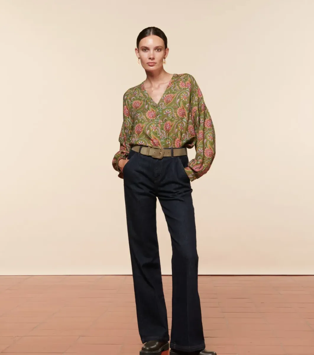 Femme Souleiado Chemises & Blouses | Blouse MAZARINE Persepolis kaki fuchsia