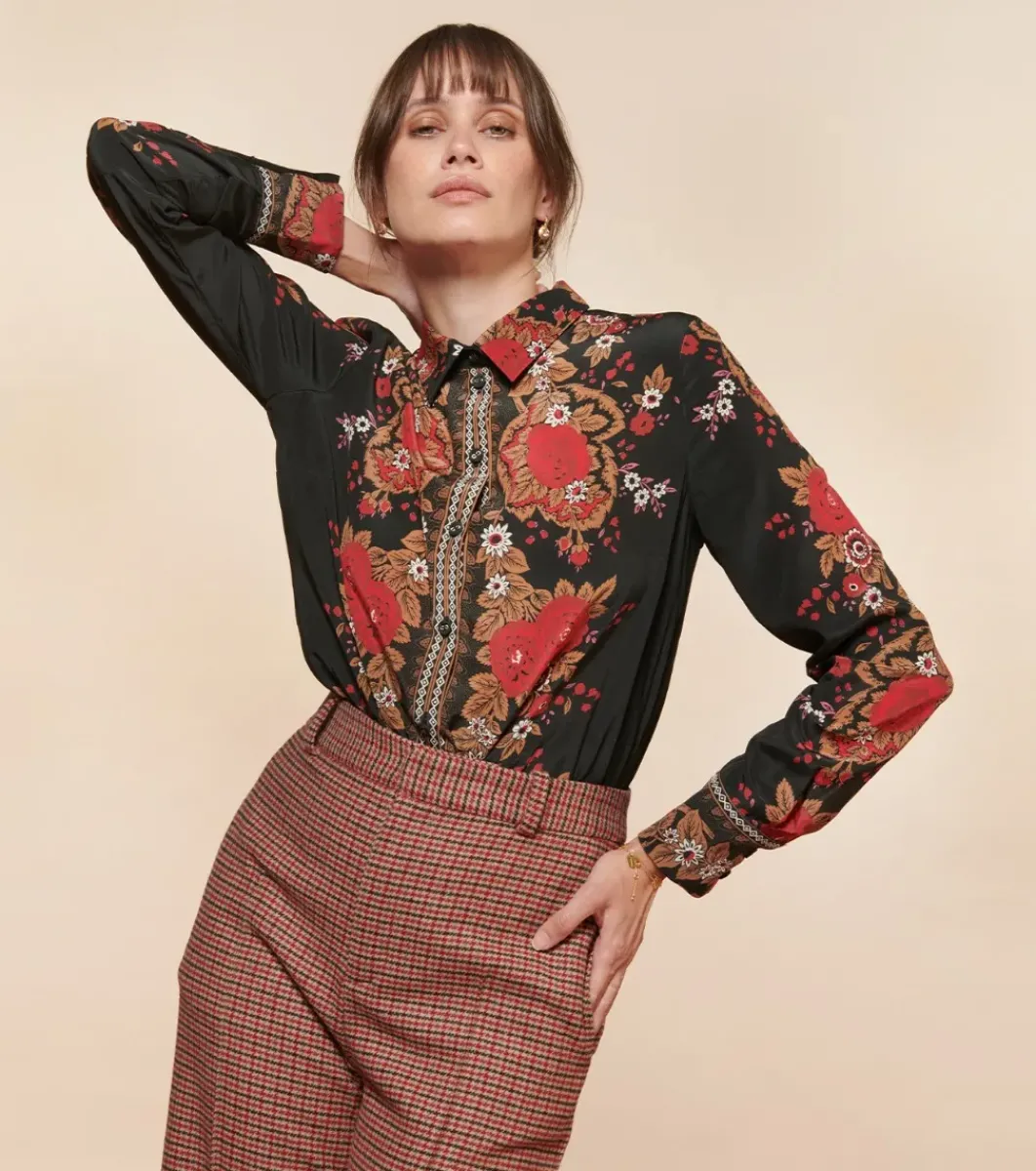 Femme Souleiado Chemises & Blouses | Blouse NICOLETTE Arlaten rouge noir