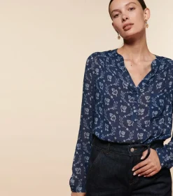 Femme Souleiado Chemises & Blouses | Blouse VIVI Feuille de Vigne marine ciel