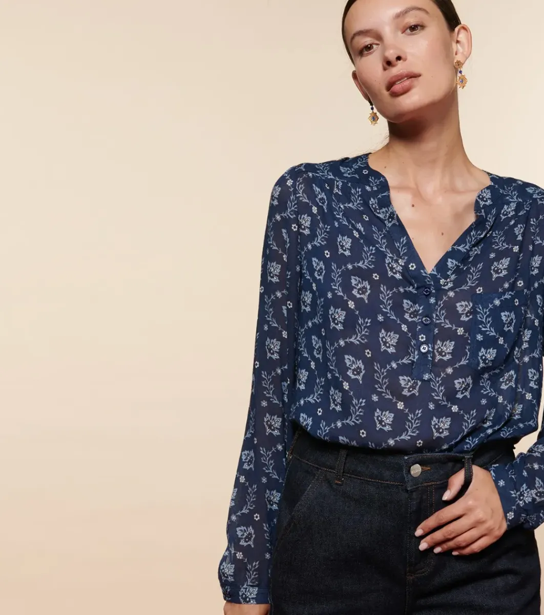 Femme Souleiado Chemises & Blouses | Blouse VIVI Feuille de Vigne marine ciel