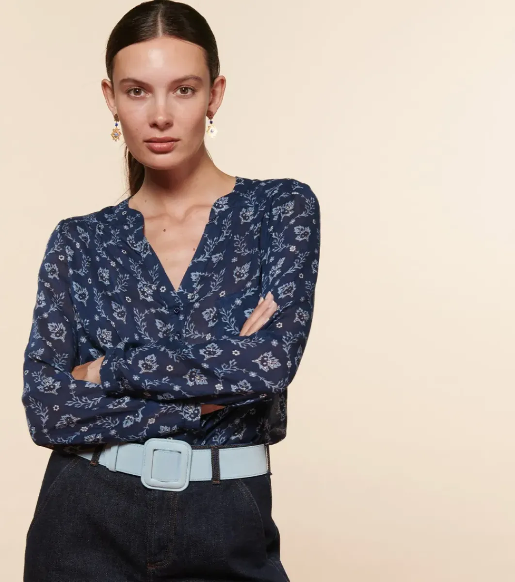 Femme Souleiado Chemises & Blouses | Blouse VIVI Feuille de Vigne marine ciel