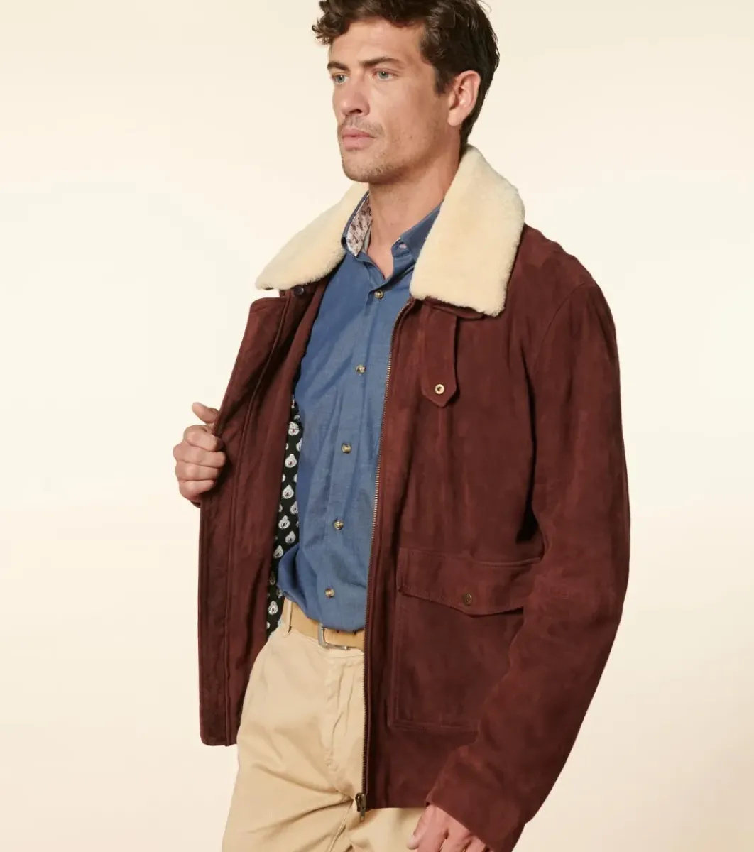 Homme Souleiado Vestes & Manteaux | Blouson TOM en cuir de chèvre suédé