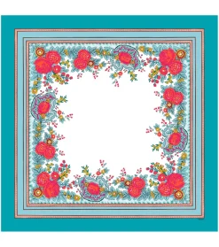 Femme Souleiado Carré Coton | Toute La Collection | Carré de coton ARLATEN turquoise corail 90 x 90 cm