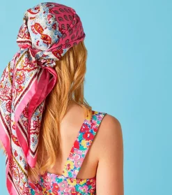 Femme Souleiado Carré Soie | Toute La Collection | Carré de soie PAISLEY VEGETAL rose écru 90 x 90 cm