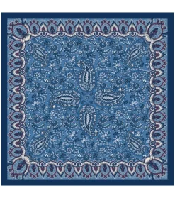Femme Souleiado Carré Soie | Toute La Collection | Carré de soie STE MAXIME écru et indigo 90 x 90 cm