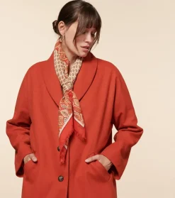 Femme Souleiado Toute La Collection | Foulards | Carré laine et soie PARADISO écru orange 90 x 90 cm