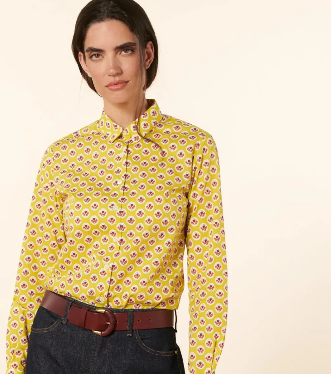 Femme Souleiado Chemises & Blouses | Chemise ELINA Fleur d'Arles lime rouge