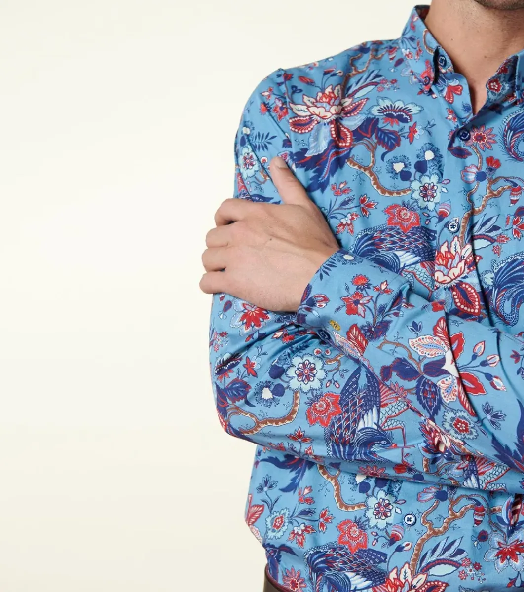 Homme Souleiado Chemises | Chemise MILO Héron bleu rouge