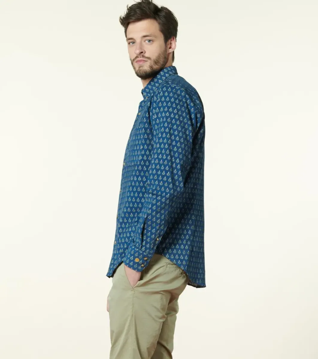 Homme Souleiado Chemises | Chemise MILO Velours Scarabée tricolore bleu vert