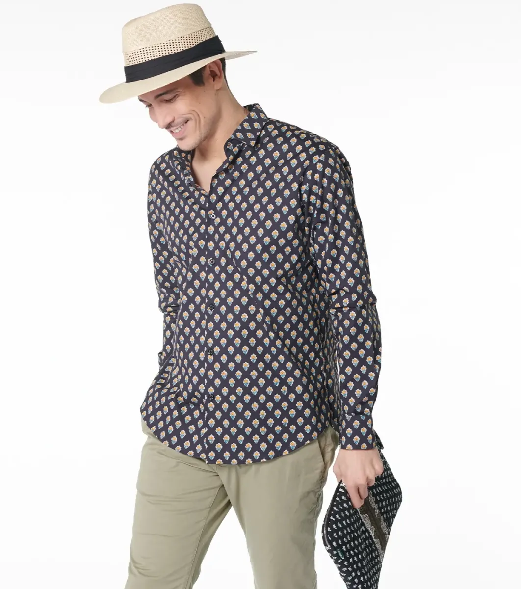 Homme Souleiado Chemises | Chemise REGULAR Fleurs des Champs noir puce