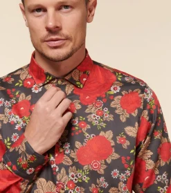 Homme Souleiado Chemises | Chemise SLIM ALPHONSE Roulotte anthracite rouge