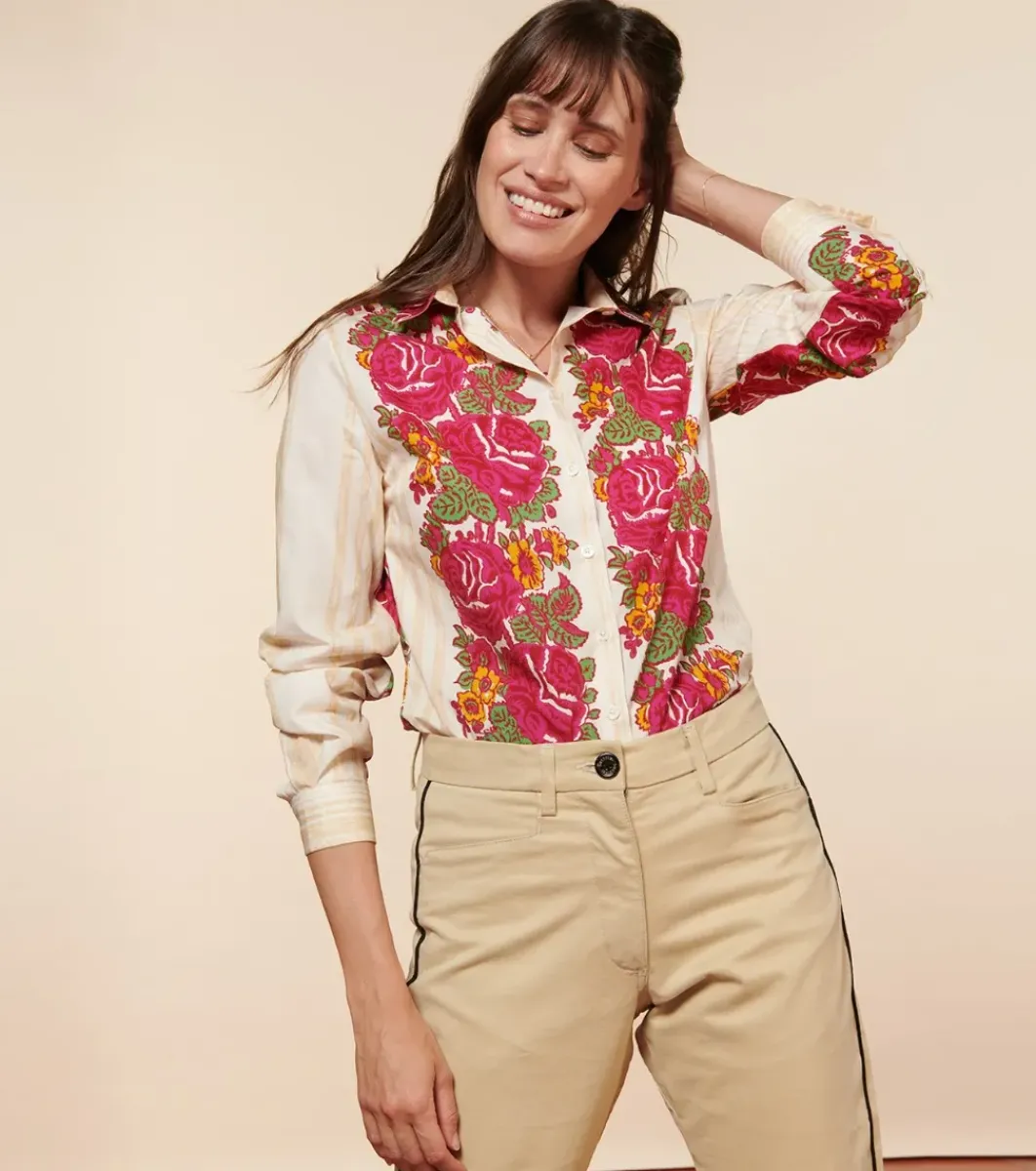 Femme Souleiado Chemises & Blouses | Chemise SLIM ELINA Chantal écru fuchsia