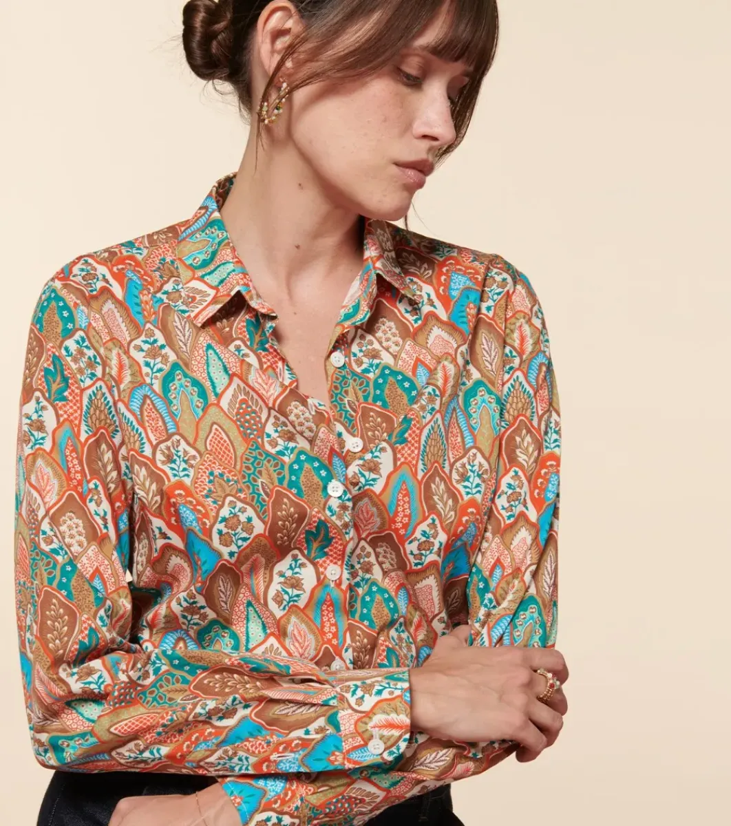 Femme Souleiado Chemises & Blouses | Chemise SLIM ELINA Plume aqua orange