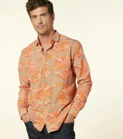 Homme Souleiado Chemises | Chemise SLIM Fleurs de Nimes turquoise orange