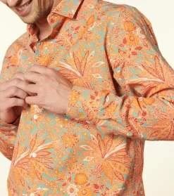 Homme Souleiado Chemises | Chemise SLIM Fleurs de Nimes turquoise orange
