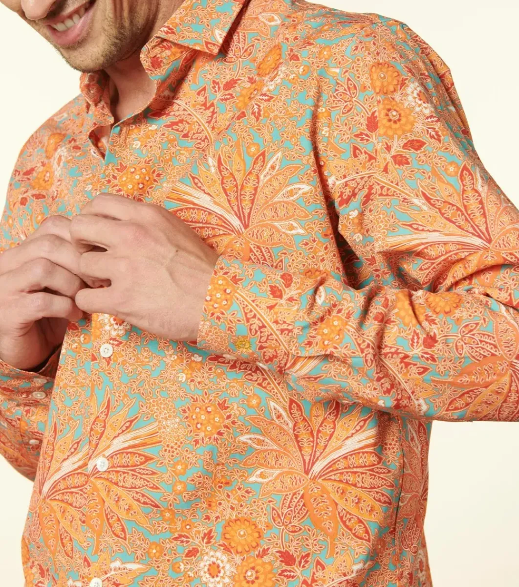 Homme Souleiado Chemises | Chemise SLIM Fleurs de Nimes turquoise orange