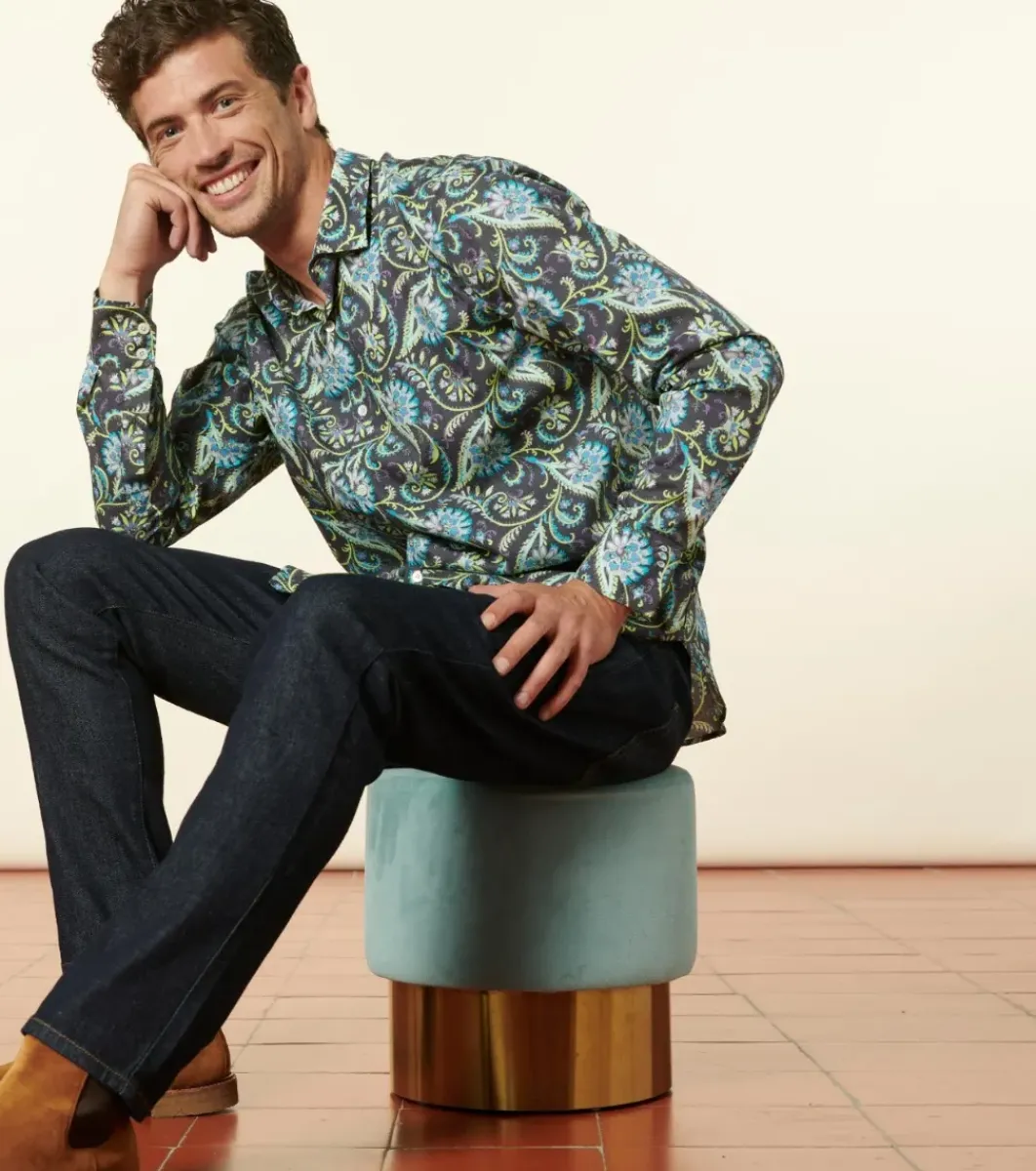 Homme Souleiado Chemises | Chemise SLIM Persepolis anthracite turquoise