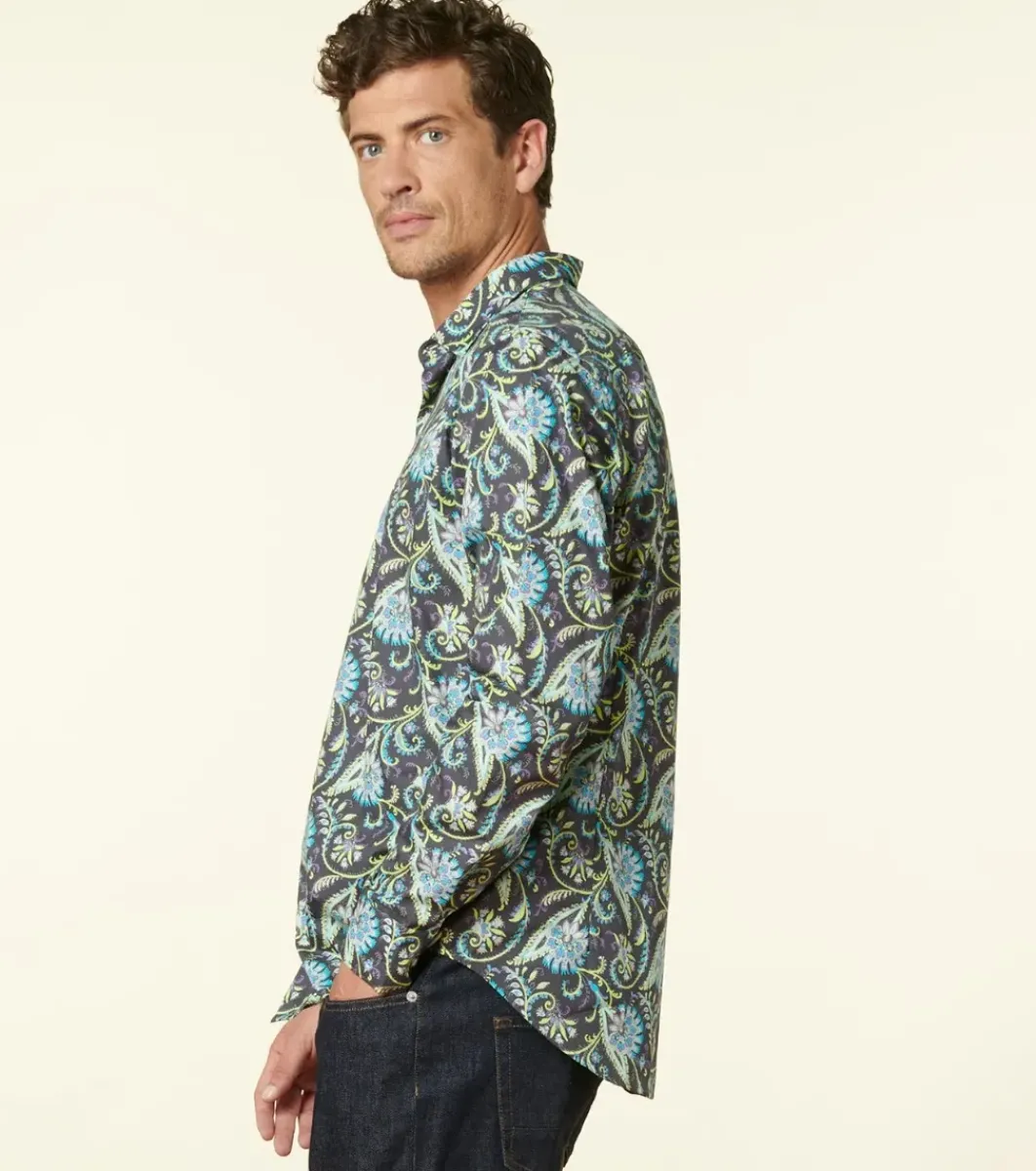 Homme Souleiado Chemises | Chemise SLIM Persepolis anthracite turquoise