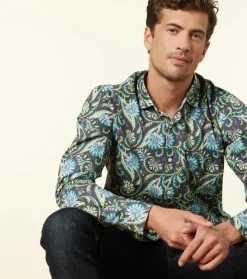 Homme Souleiado Chemises | Chemise SLIM Persepolis anthracite turquoise