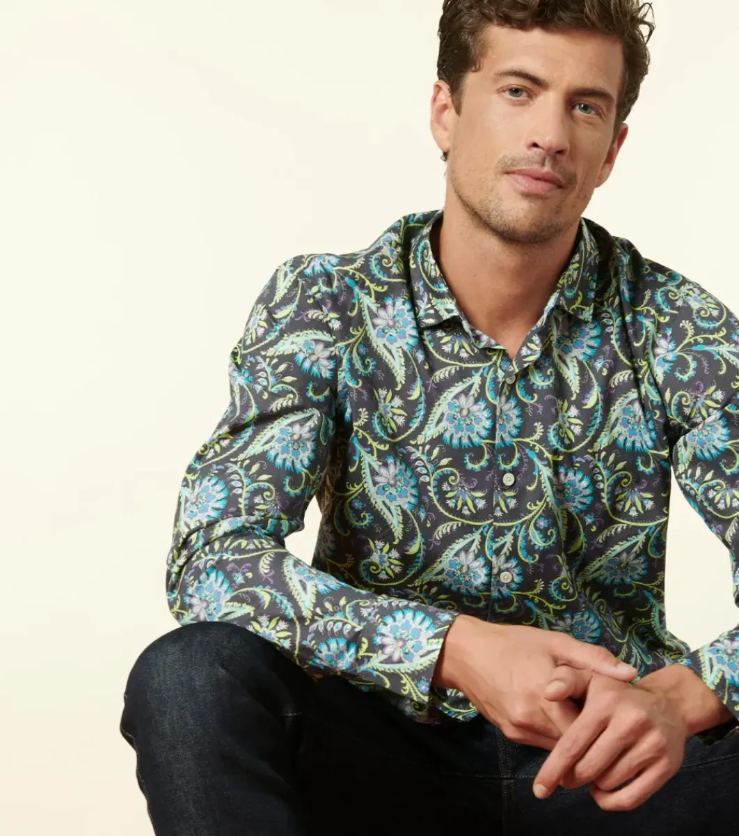 Homme Souleiado Chemises | Chemise SLIM Persepolis anthracite turquoise