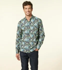 Homme Souleiado Chemises | Chemise SLIM Persepolis anthracite turquoise