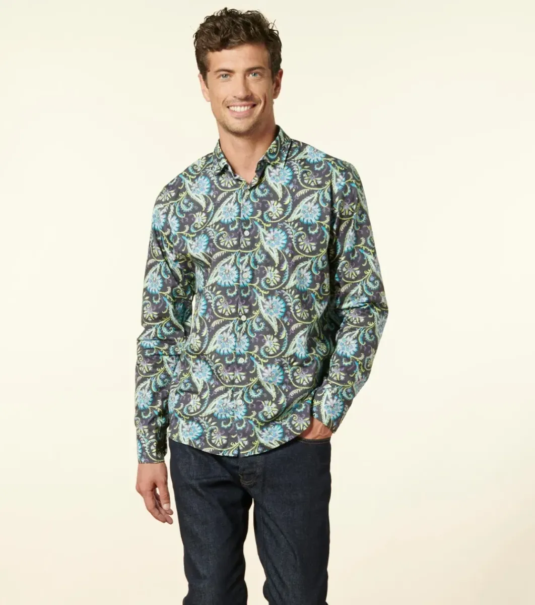 Homme Souleiado Chemises | Chemise SLIM Persepolis anthracite turquoise