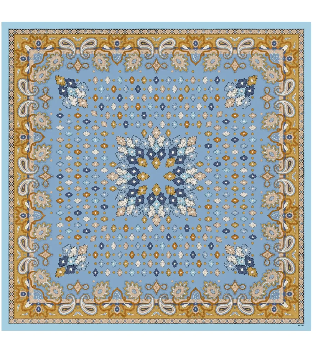 Femme Souleiado Châle | Toute La Collection | Châle en soie ISABELLE bleu ocre 135 x 135 cm
