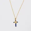 Femme Souleiado Bijoux | Collier Croix Fleur d'Arles et perles bleu lapis