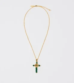 Femme Souleiado Bijoux | Collier Croix Fleur d'Arles et perles émeraudes