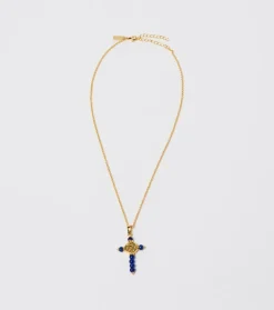 Femme Souleiado Bijoux | Collier Croix Fleur d'Arles et perles bleu lapis