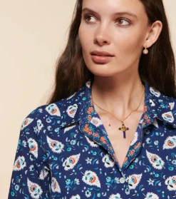 Femme Souleiado Bijoux | Collier Croix Fleur d'Arles et perles bleu lapis