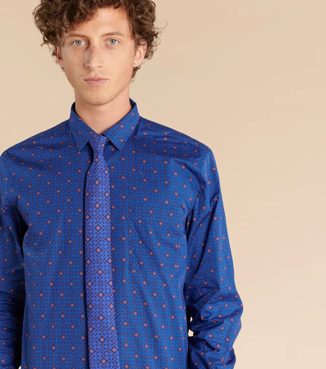Homme Souleiado Cravates | Cravate en twill de soie ZIBO bleu vif