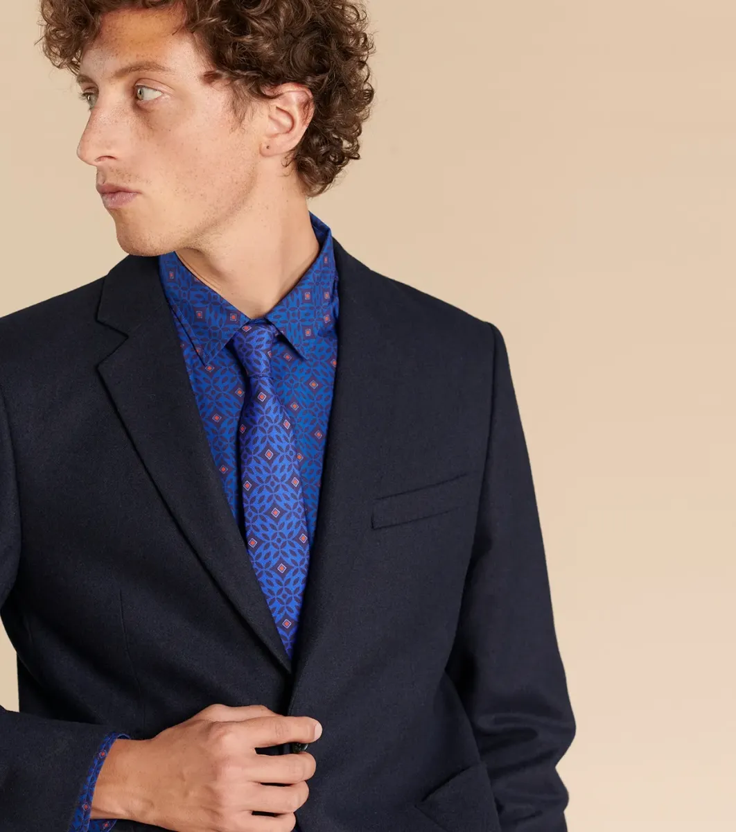 Homme Souleiado Cravates | Cravate en twill de soie ZIBO bleu vif