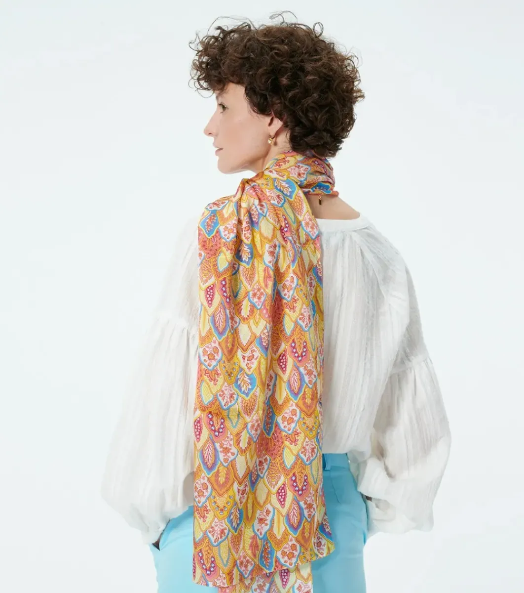 Femme Souleiado Étole | Toute La Collection | Etoles PLUME jaune aqua 70 x 200 cm