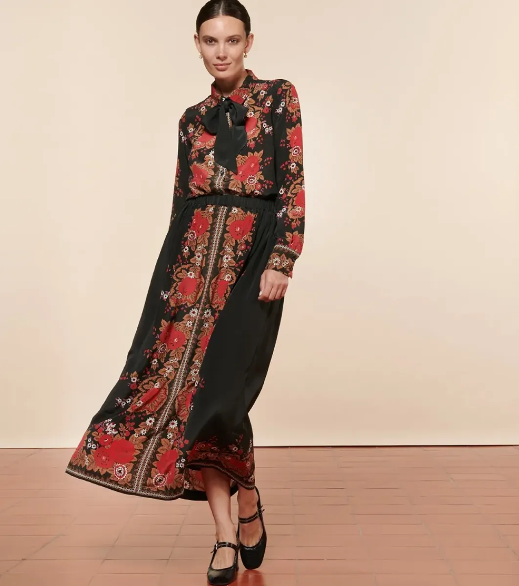 Femme Souleiado Jupes | Jupe ALDA Arlaten rouge noir