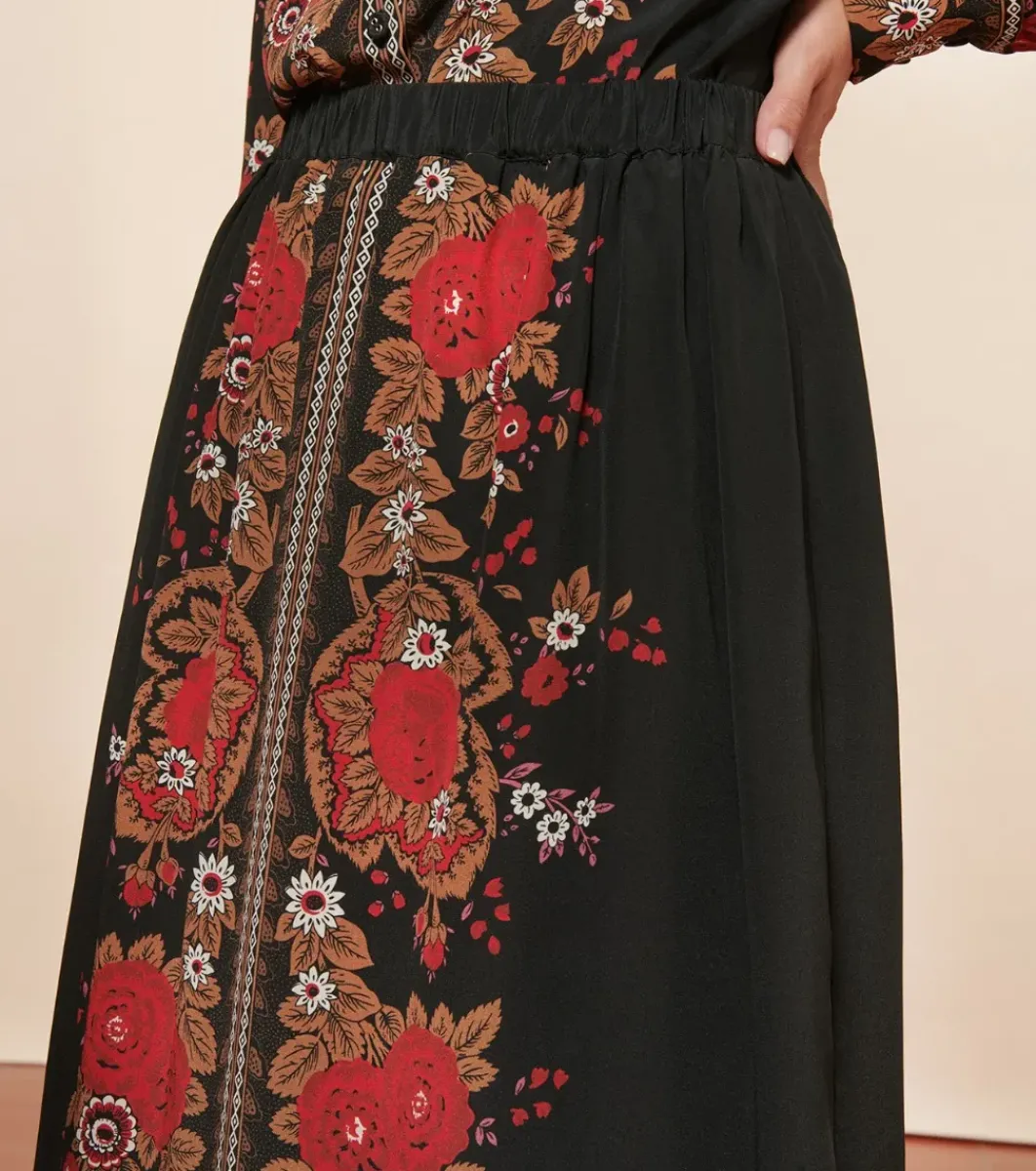 Femme Souleiado Jupes | Jupe ALDA Arlaten rouge noir
