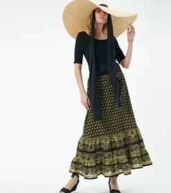 Femme Souleiado Jupes | Jupe BRUNA Scarabée noir ocre