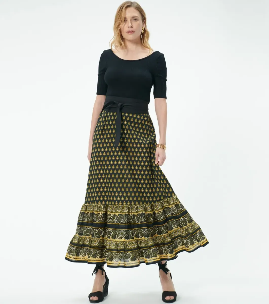 Femme Souleiado Jupes | Jupe BRUNA Scarabée noir ocre