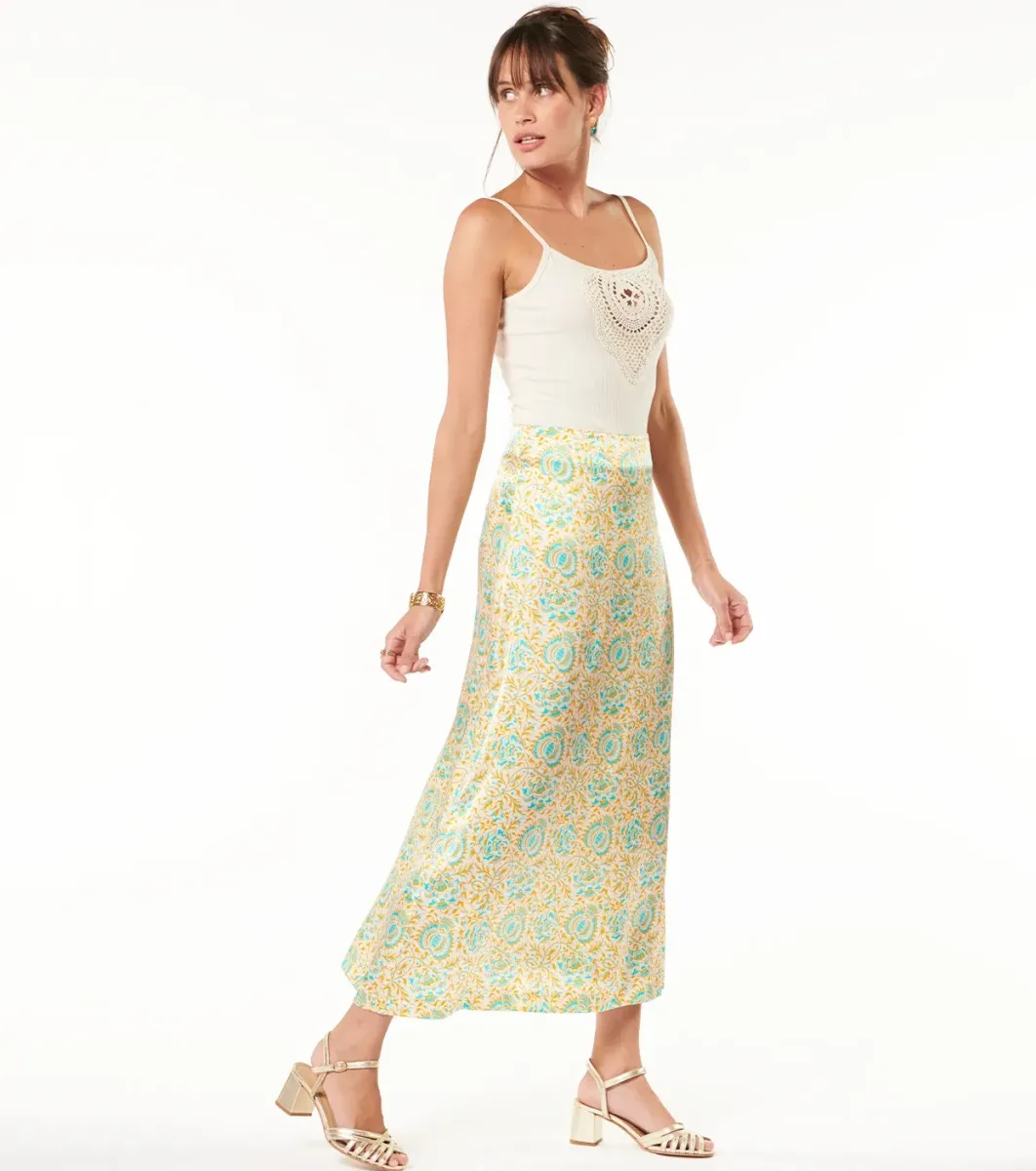 Femme Souleiado Jupes | Jupe ELLA Sault ocre turquoise