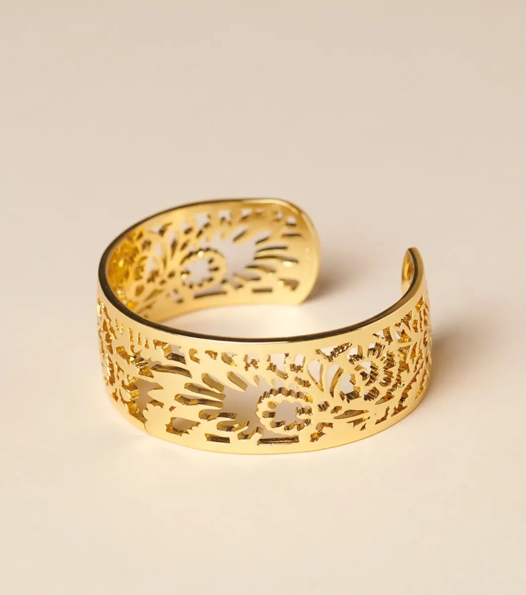 Femme Souleiado Bijoux | Manchette floral dorée