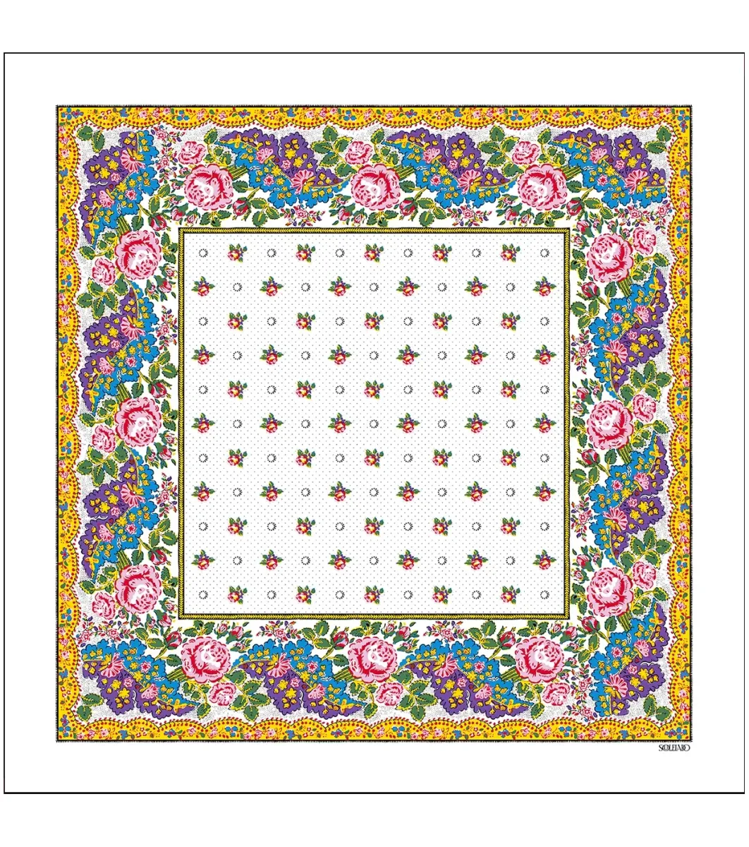 Femme Souleiado Carré Coton | Toute La Collection | Mouchoir coton GROSSES ROSES blanc 45 x 45 cm