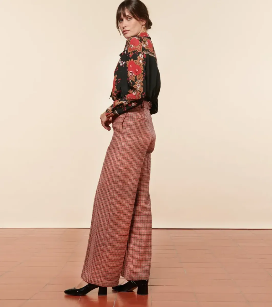 Femme Souleiado Pantalons | Pantalon PRISCA Pied de poule beige rouge