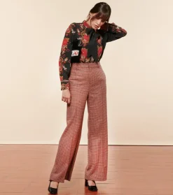 Femme Souleiado Pantalons | Pantalon PRISCA Pied de poule beige rouge